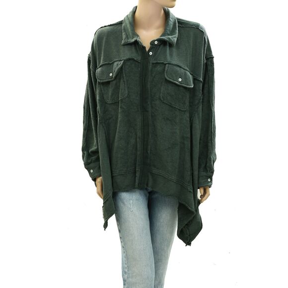 Free People Riley Sweatshirt Top Buttondown Slouchy Oversized Collared S 271404 - Picture 4 of 7